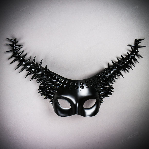 Krampus Black Steampunk Spikes Horn Devil Mask - Black - Picture 1 of 10